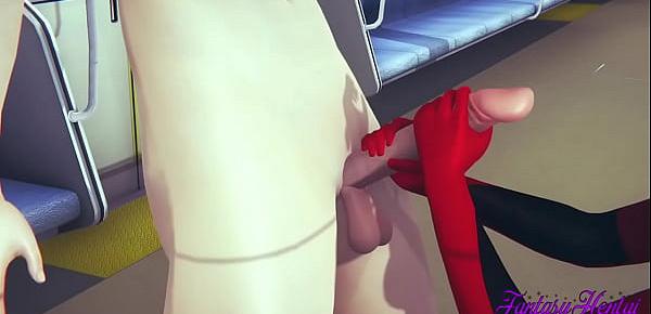  Evangelion Hentai 3D - Shinji handjob blowjob and fucks Asuka in a Train - Anime Manga Japanese Porn